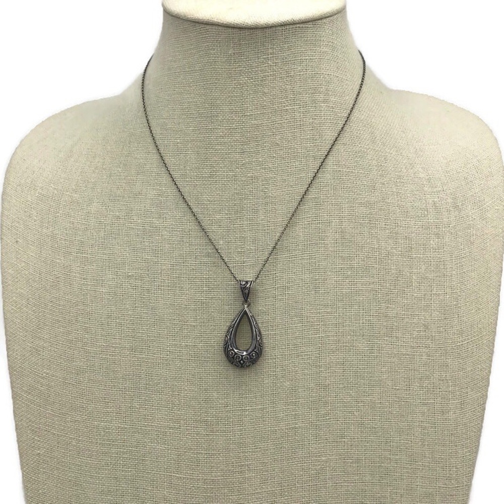 Marsala 925 Sterling Silver Marcasite Teardrop Pendant & 925 Sterling Chain